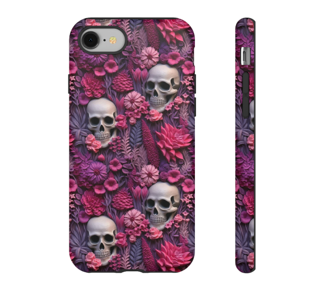 Valentinstag-skelette In Blühender Handyhülle | Gestickte Valentinstag Cottagecore Floral Skull Handyhülle Für Iphone | Pixel | Samsung