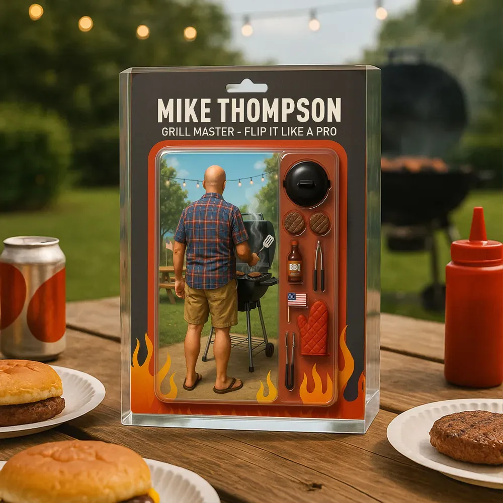 Grillmeister - Papa Oder Opa, Realistische Figur, Personalisierte Acrylblock-plakette - dephotoblanket