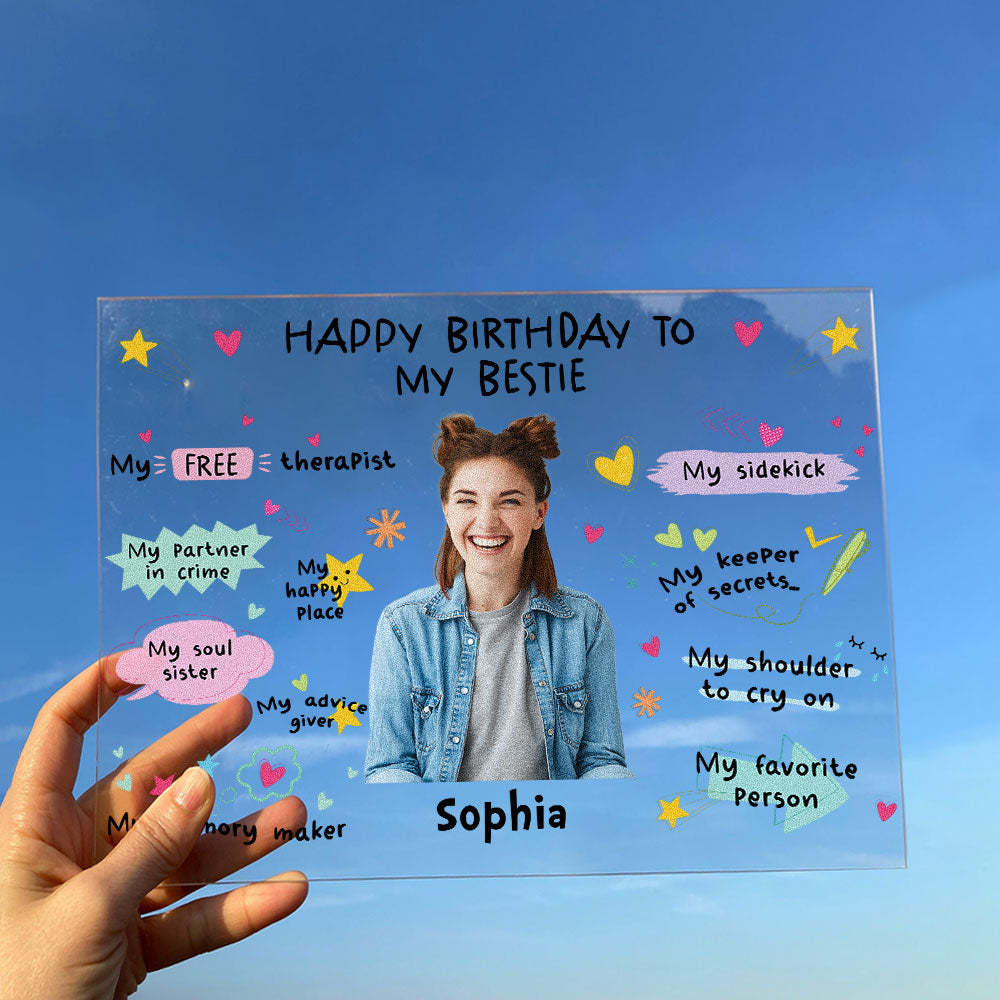„happy Birthday To My Bestie“-geburtstagsgeschenk – Personalisierte Fototafel Aus Acryl