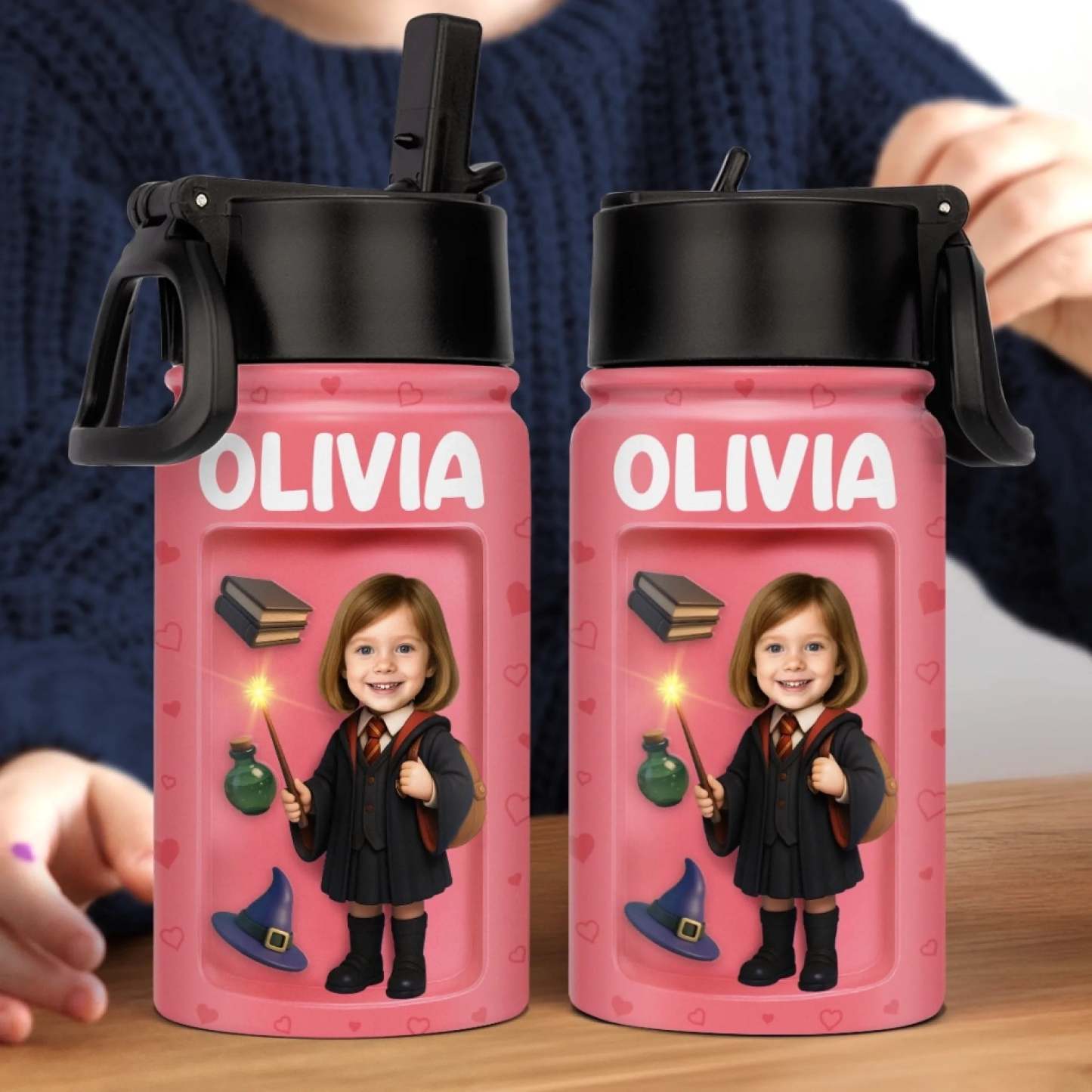 Benutzerdefiniertes Foto 3d Aufgeblasene Effekt Gedruckt Kinder Wasserflasche Geschenk Für Kinder Casting Magic Kinder Wasserflasche - dephotoblanket
