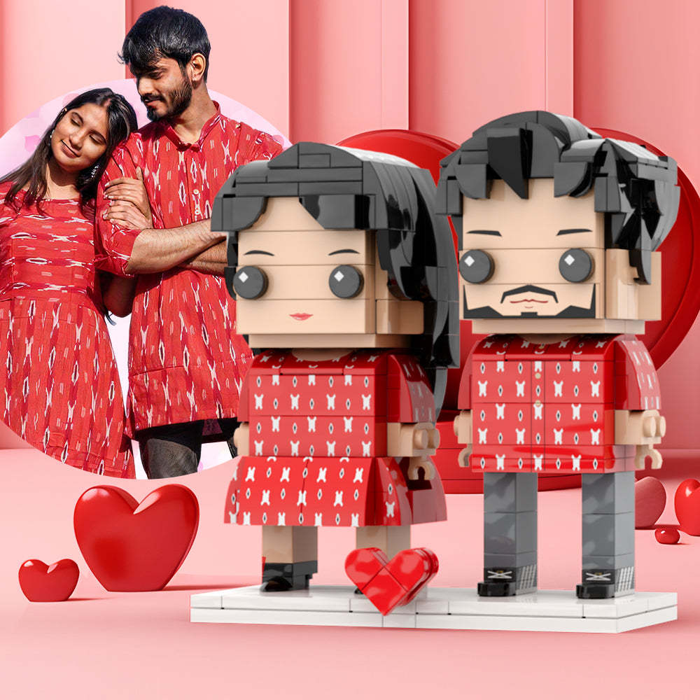 Benutzerdefinierter Kopf Mit Passendem Roten Tuch Für Süße Ziegelfiguren Für Paare, Personalisierte Ziegelfiguren Für Paare, Kleine Partikelblöcke, Geschenk Zum Valentinstag - dephotoblanket
