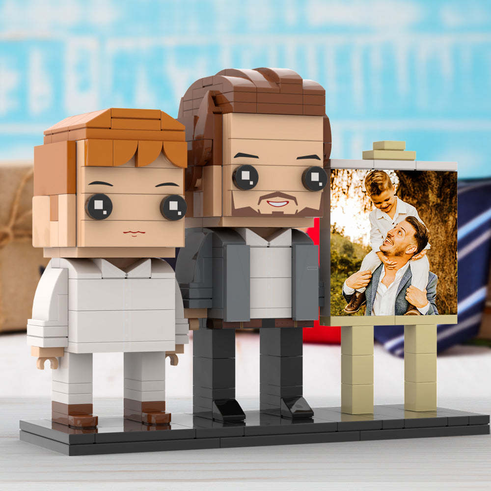 Anpassbarer Ganzkörper-fotorahmen Für 2 Personen, Kleiner Sohn Sitzt Auf Papas Schulter, Personalisierte Ziegelfiguren, Kleines Partikelblock-spielzeug, Personalisierbar Für Den Vatertag - dephotoblanket
