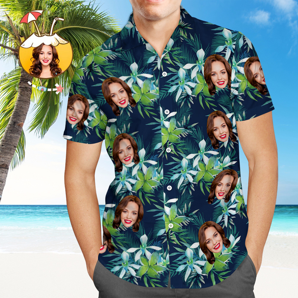 Benutzerdefinierte Hawaii-Hemden Blätter & Blütenblatt Aloha Strandhemd für Männer - dephotoblanket