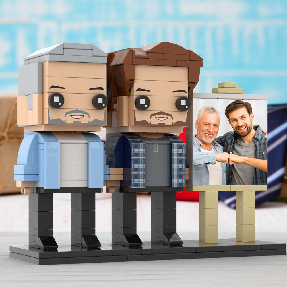 Anpassbarer Ganzkörper-fotorahmen Für 2 Personen, Vater Und Sohn, Fauststoß, Personalisierte Ziegelfiguren, Kleines Partikelblock-spielzeug, Personalisierbar Für Den Vatertag - dephotoblanket
