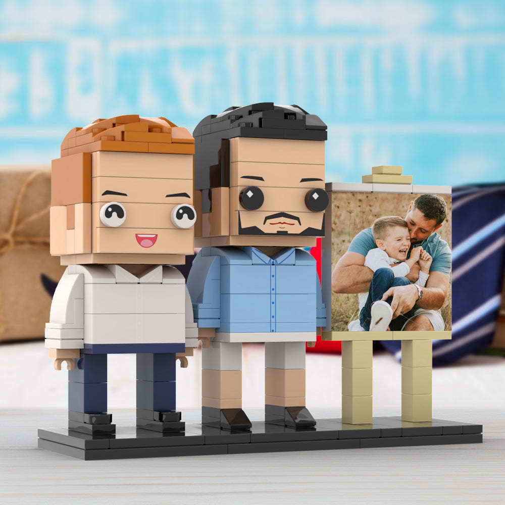 Anpassbarer Ganzkörper-fotorahmen Für 2 Personen, Vater Umarmt Seinen Sohn, Kleiner Junge, Personalisierte Ziegelfiguren, Kleines Partikelblockspielzeug, Personalisiert Für Den Vatertag - dephotoblanket