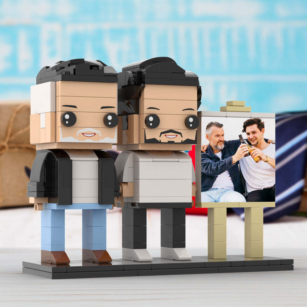 Anpassbarer Ganzkörper Für 2 Personen, Ausgewachsener Sohn, Der Mit Seinem Vater Ein Bier Trinkt, Mann-fotorahmen, Personalisierte, Individuelle Ziegelfiguren, Kleines Partikel-blockspielzeug, Personalisiert Für Den Vatertag - dephotoblanket