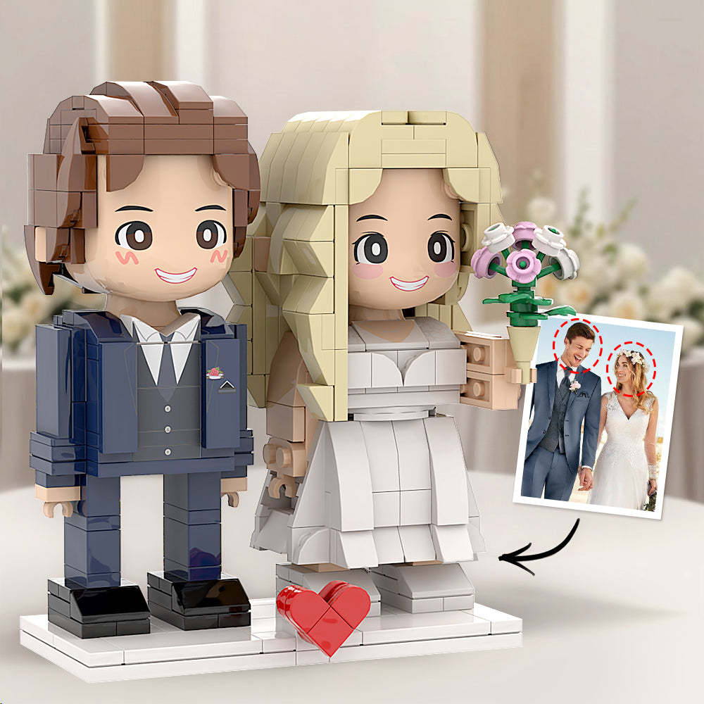Verträumte Weiße Hochzeitspaar-duddu-ziegelfiguren, Individuelle Kopf-ziegelfigur Als Jubiläumsgeschenk Für Frau Und Ehemann, Universelles Ineinandergreifendes Kunststoffspielzeug - dephotoblanket