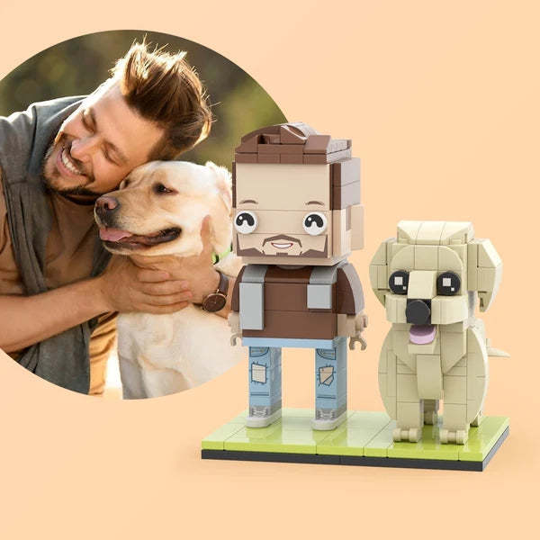 Haustiere Liebhaber Geschenke Anpassbare Labrador-ganzkörpermenschen Mit Hund Universelles Ineinandergreifendes Kunststoffspielzeug Benutzerdefinierte Ziegelfiguren Schöne Landschaft Brick Me-figuren - dephotoblanket