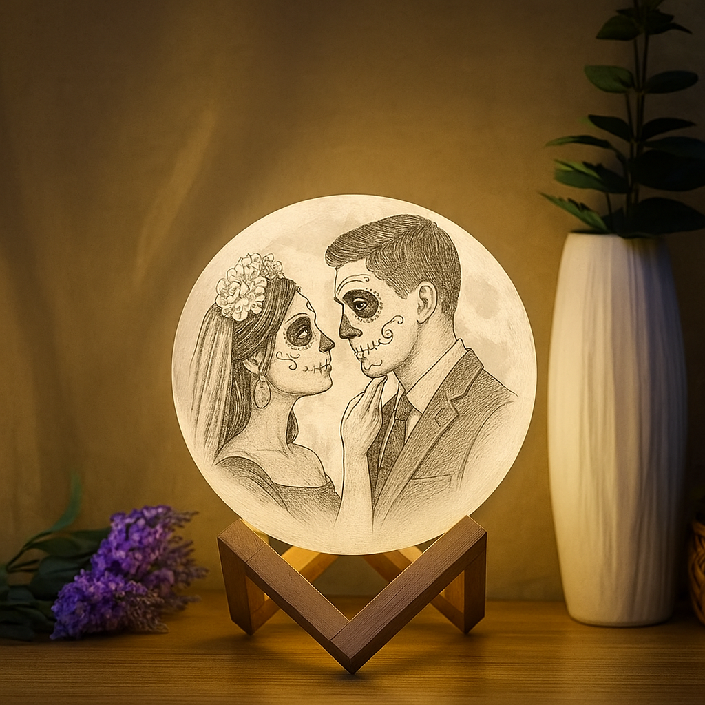 Gruselige Halloween-mondlampe – Schnitzen Sie Ihr Foto In Unseren Unheimlichen 3d-gedruckten Mond - dephotoblanket