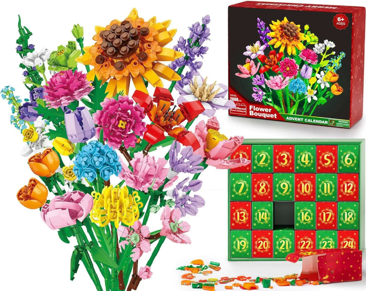 Blumenstrauß Adventskalender Bausteine ​​– Weihnachts-countdown-blindbox