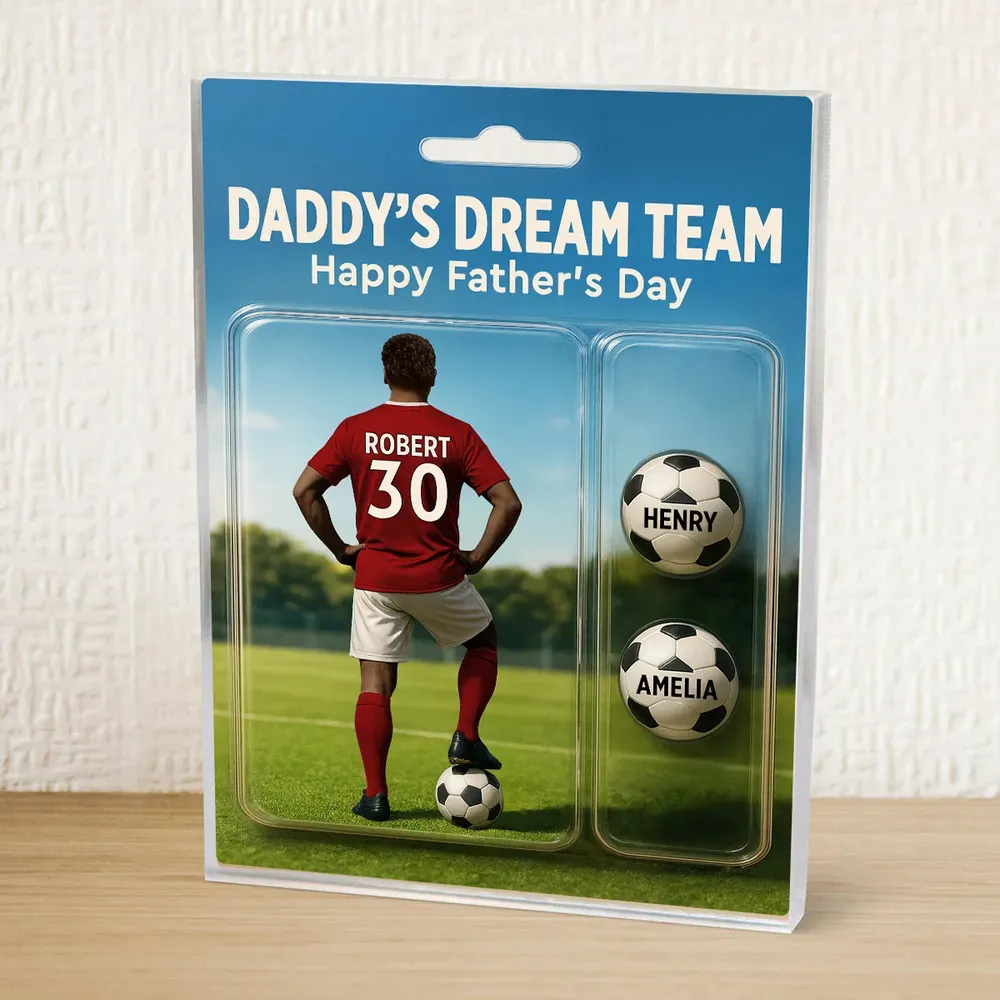 Daddy's Dream Team - Personalisierte Acryl-blocktafel Mit Fußballmotiv Und Den Namen Der Kinder, Das Perfekte Vatertagsgeschenk Für Papa Oder Fußballliebhaber - dephotoblanket