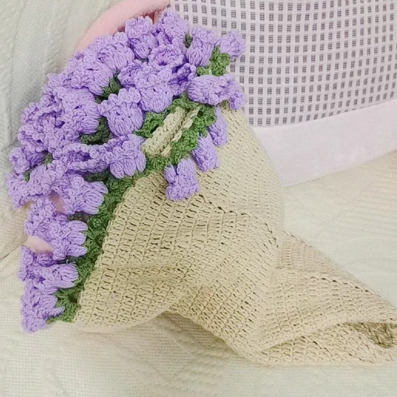 Gehäkelte Blumenstraußdecke, Gehäkelt, 3d-rosenstrauß, Gestrickte Sofadecke, Muttertagsgeschenk - dephotoblanket
