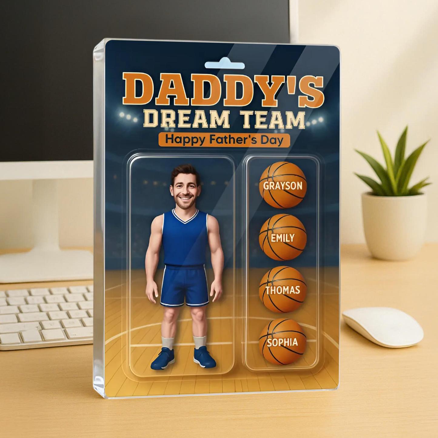 Personalisierte 3d-effekt Basketball Papa Figur Personalisierte Rechteckige Flache Acrylblock-plakette, Papas Dream Team, Vatertagsgeschenke - dephotoblanket