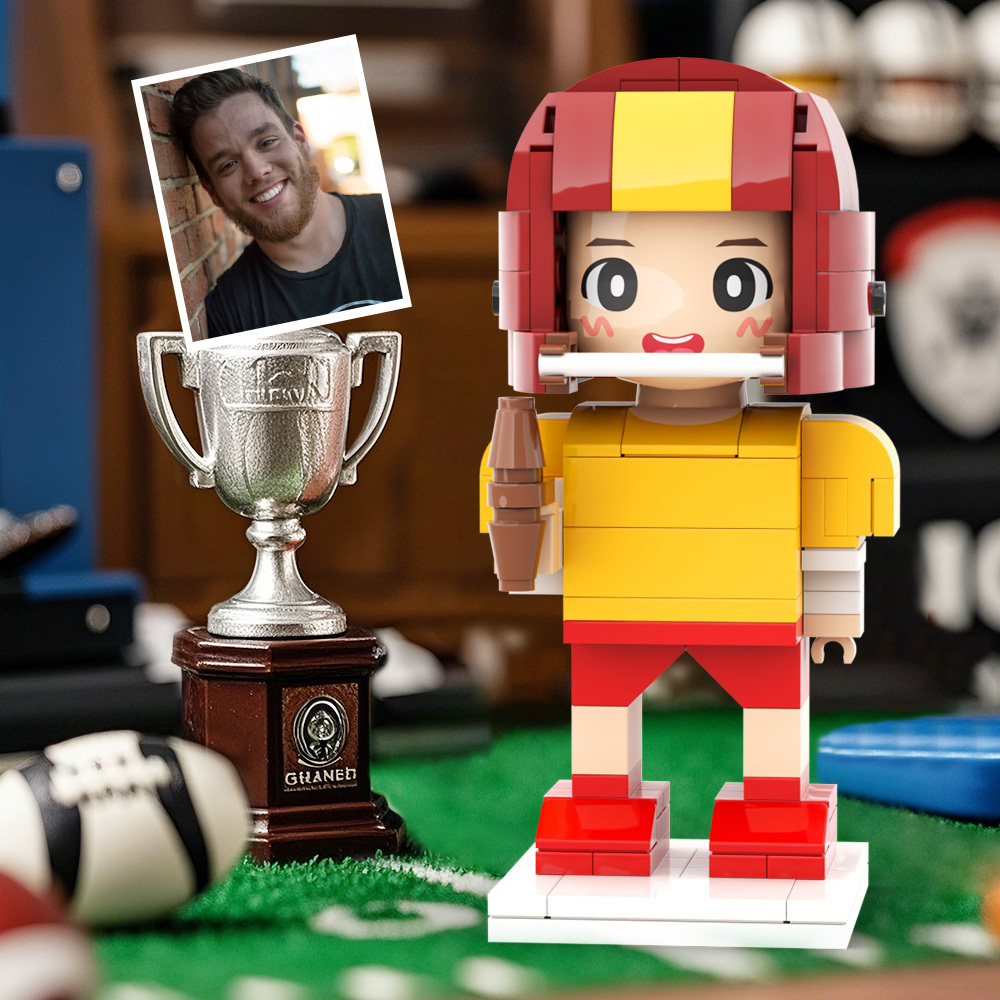 Individuell Gestaltete Footballspieler-figur Aus Bausteinen Mit Helm, Bereit Zum Spiel – Ein Tolles Geschenk Für Berufstätige - dephotoblanket