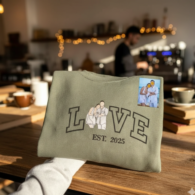 Personalisiertes Sweatshirt/hoodie Mit Besticktem Foto Eines Paares Mit Dem Aufdruck „love Est. Year“ - dephotoblanket