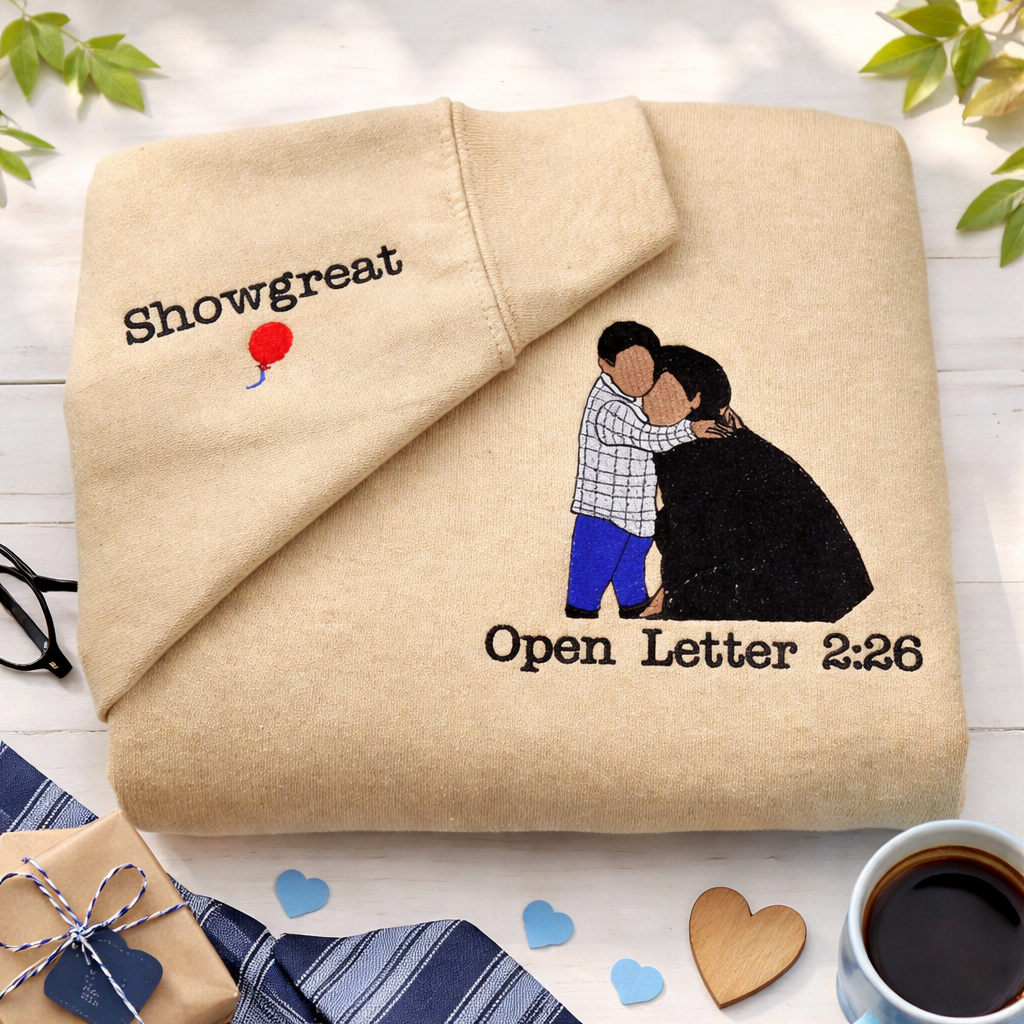 Personalisiertes Sweatshirt Mit Farbenfroher Stickerei Und Einem Porträt Eines Paares/vaters/mama – Eine Geschenkidee Zum Vatertag