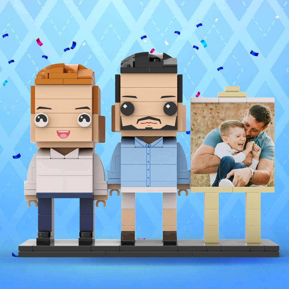 Anpassbarer Ganzkörper-fotorahmen Für 2 Personen, Vater Umarmt Seinen Sohn, Kleiner Junge, Personalisierte Ziegelfiguren, Kleines Partikelblockspielzeug, Personalisiert Für Den Vatertag - dephotoblanket