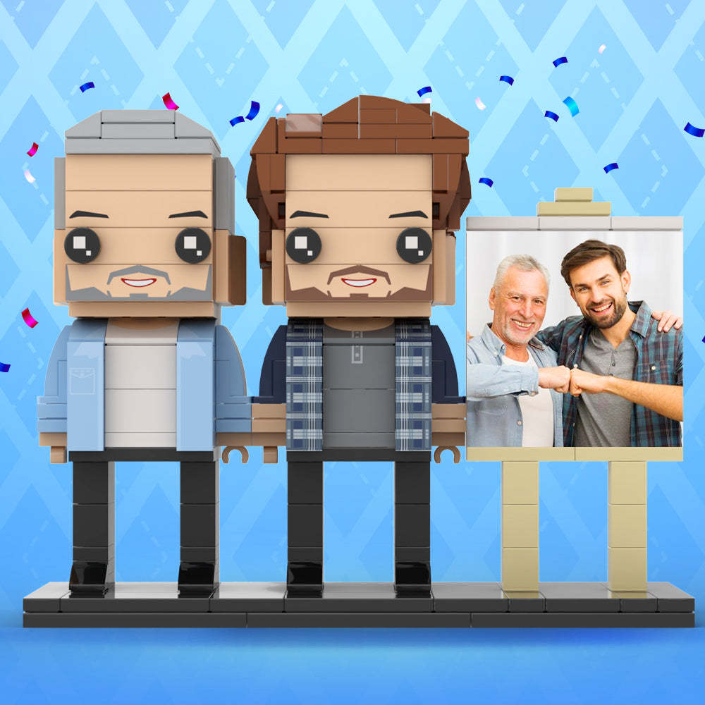 Anpassbarer Ganzkörper-fotorahmen Für 2 Personen, Vater Und Sohn, Fauststoß, Personalisierte Ziegelfiguren, Kleines Partikelblock-spielzeug, Personalisierbar Für Den Vatertag - dephotoblanket