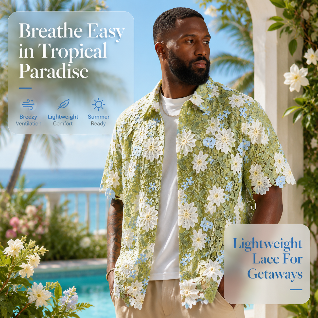 Men's Hawaiian Floral Shirt – Relaxed Fit Tropical Button Up for Beach & Vacation