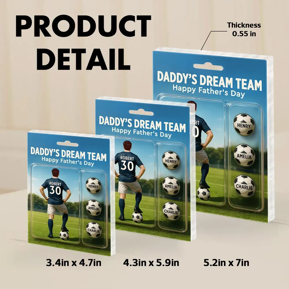 Daddy's Dream Team - Personalisierte Acryl-blocktafel Mit Fußballmotiv Und Den Namen Der Kinder, Das Perfekte Vatertagsgeschenk Für Papa Oder Fußballliebhaber - dephotoblanket