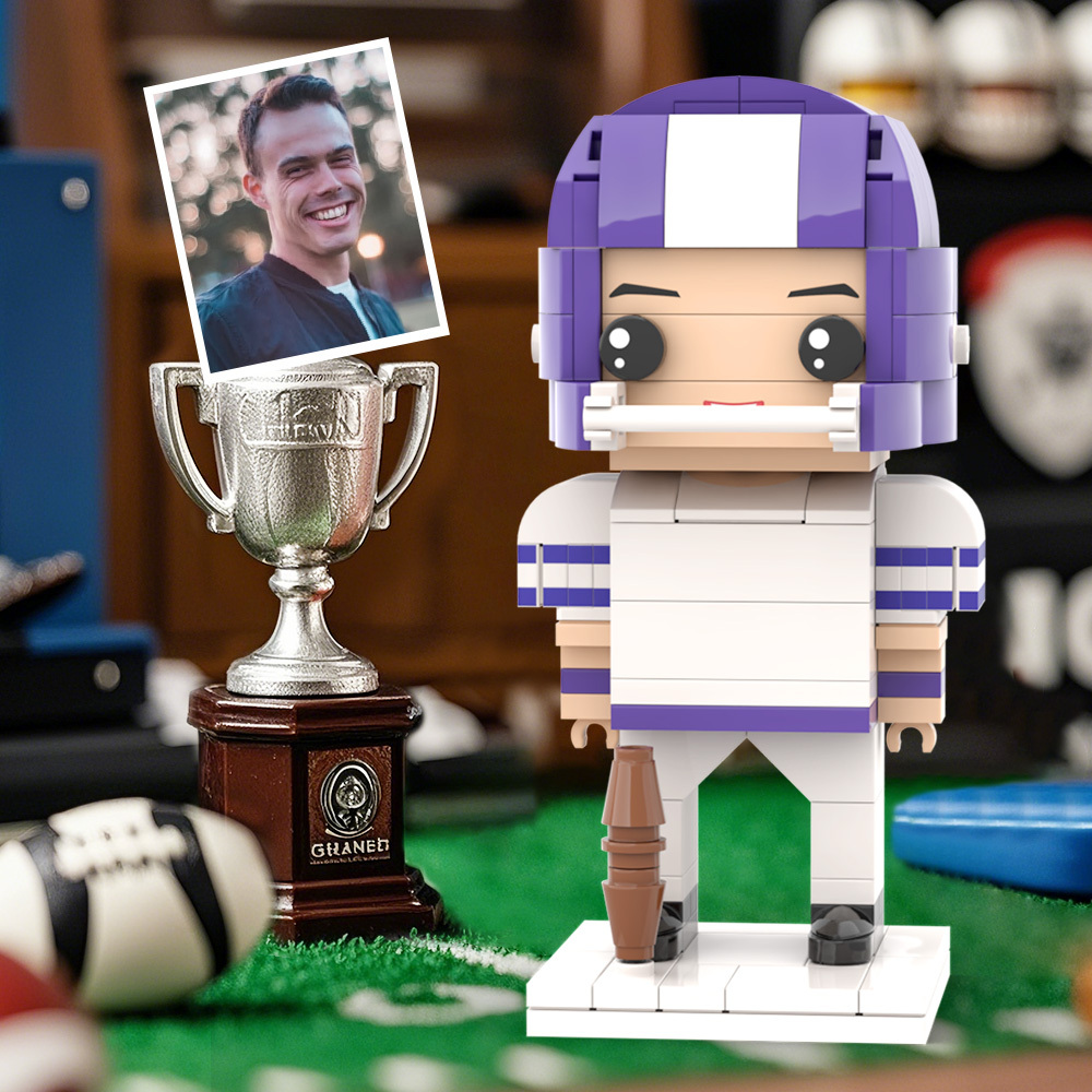 Individuell Gestaltete Footballspieler-figur Aus Bausteinen Mit Helm, Bereit Zum Spiel – Ein Tolles Geschenk Für Berufstätige - dephotoblanket