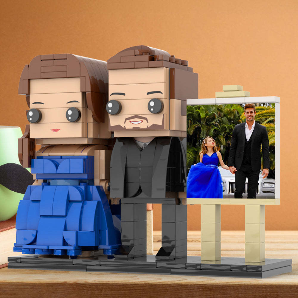 Ganzkörper-anpassbarer 2-personen-vater Und Seine Tochter Im Perfekten Blauen Kleid-fotorahmen, Personalisierte, Individuelle Ziegelfiguren, Kleines Partikelblockspielzeug, Personalisiert Für Den Vatertag - dephotoblanket