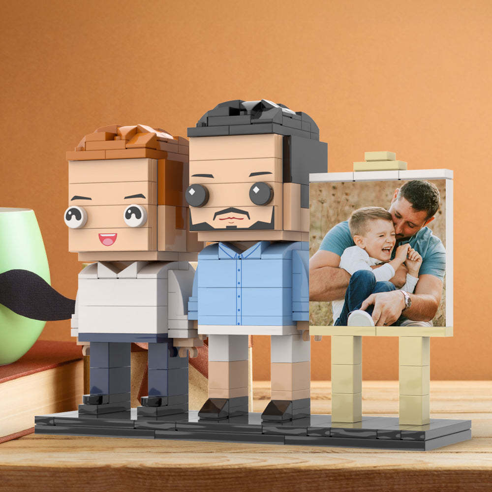 Anpassbarer Ganzkörper-fotorahmen Für 2 Personen, Vater Umarmt Seinen Sohn, Kleiner Junge, Personalisierte Ziegelfiguren, Kleines Partikelblockspielzeug, Personalisiert Für Den Vatertag - dephotoblanket