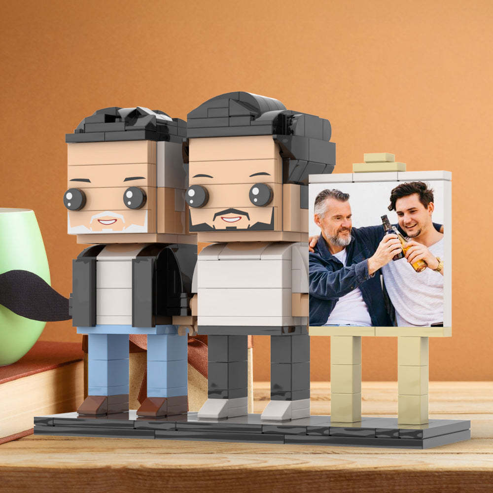 Anpassbarer Ganzkörper Für 2 Personen, Ausgewachsener Sohn, Der Mit Seinem Vater Ein Bier Trinkt, Mann-fotorahmen, Personalisierte, Individuelle Ziegelfiguren, Kleines Partikel-blockspielzeug, Personalisiert Für Den Vatertag - dephotoblanket