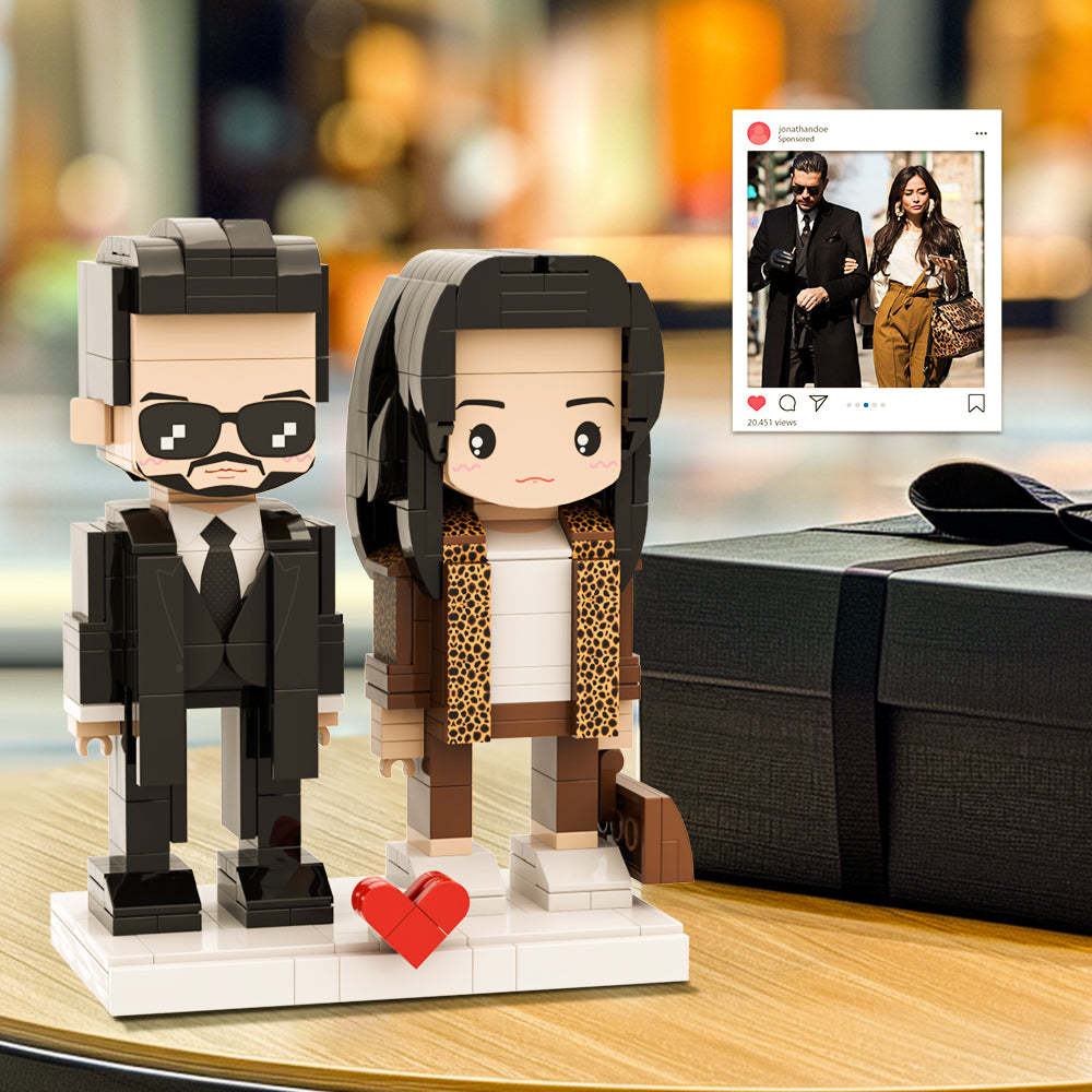 Leopardenmuster, Ganzkörper, 2 Personen, Individuelle Ziegelfiguren, Personalisierte Niedliche Gesichtsziegelfiguren, Geschenke Für Sie - dephotoblanket