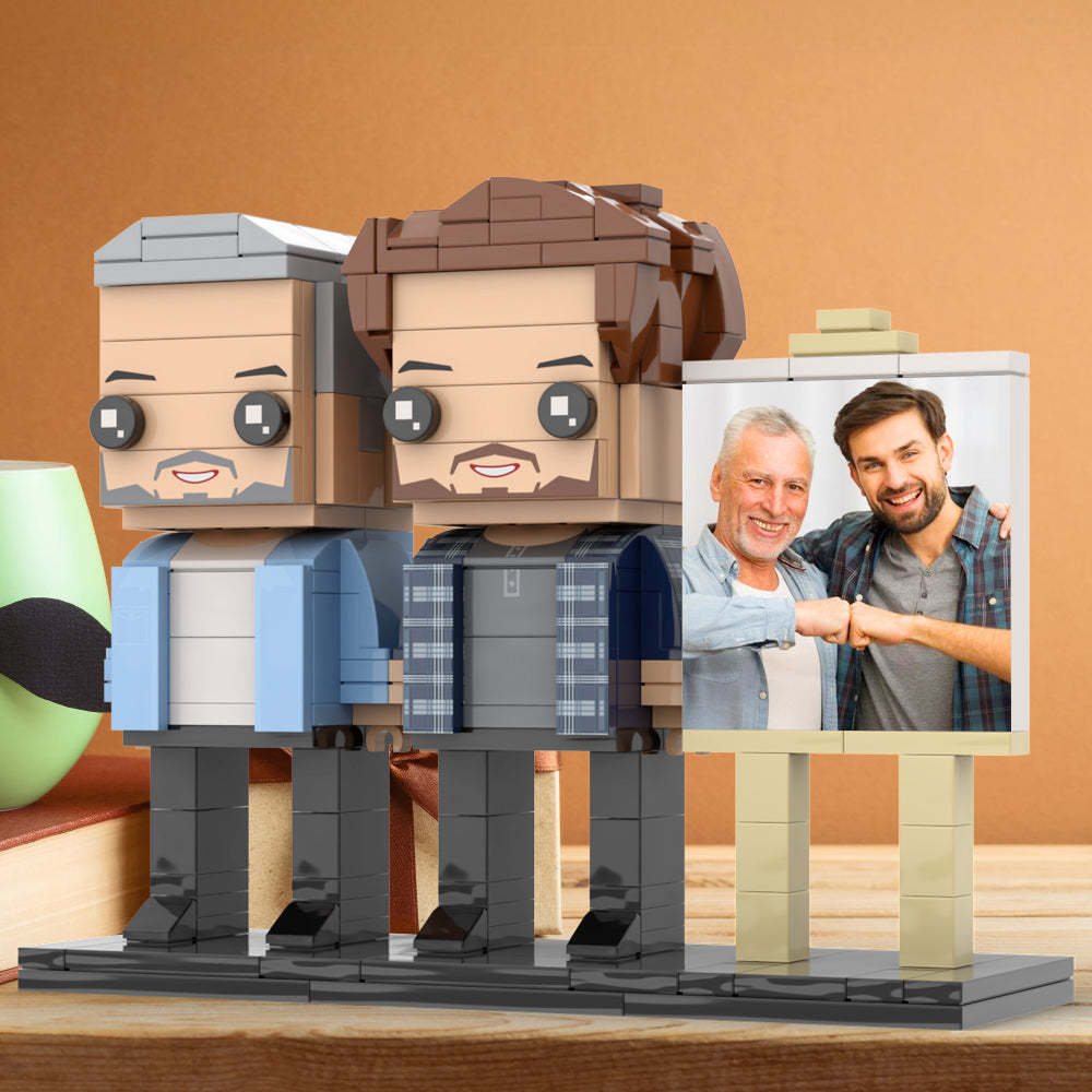 Anpassbarer Ganzkörper-fotorahmen Für 2 Personen, Vater Und Sohn, Fauststoß, Personalisierte Ziegelfiguren, Kleines Partikelblock-spielzeug, Personalisierbar Für Den Vatertag - dephotoblanket