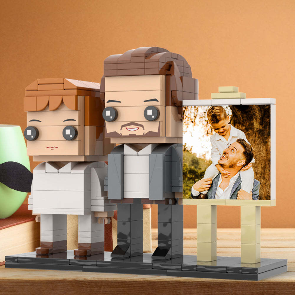 Anpassbarer Ganzkörper-fotorahmen Für 2 Personen, Kleiner Sohn Sitzt Auf Papas Schulter, Personalisierte Ziegelfiguren, Kleines Partikelblock-spielzeug, Personalisierbar Für Den Vatertag - dephotoblanket