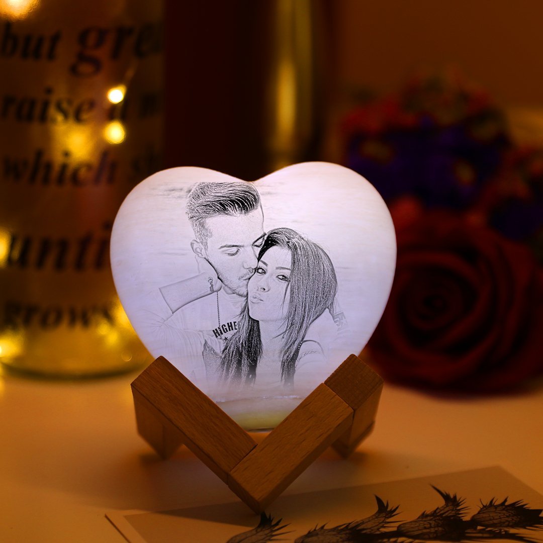 Personalisierte Foto-herzlampe, Personalisiertes Nachtlicht, 3d-gedruckt (10–15 Cm), Für Frau - dephotoblanket