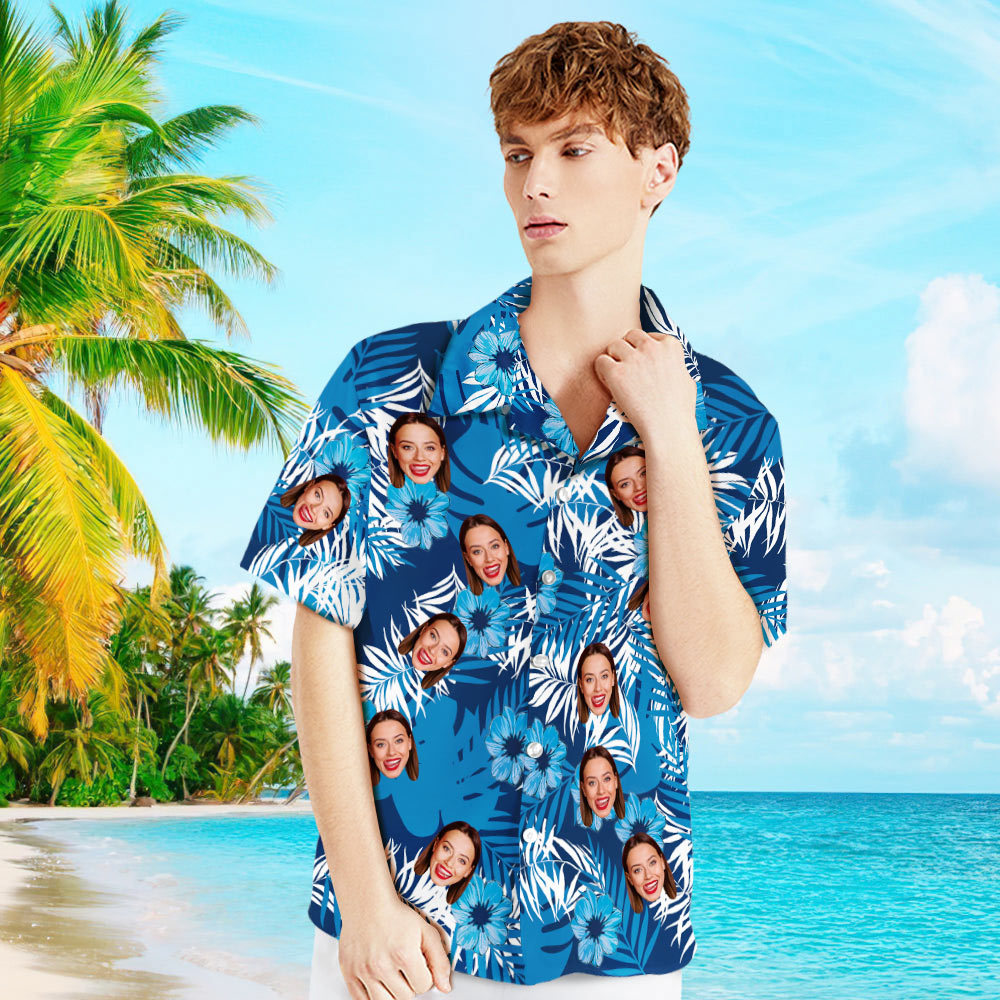 Benutzerdefinierte Hawaii-Hemden mit Blumen- und Blätter-Design, personalisiertes Aloha-Strandhemd, Geschenk für Männer - dephotoblanket