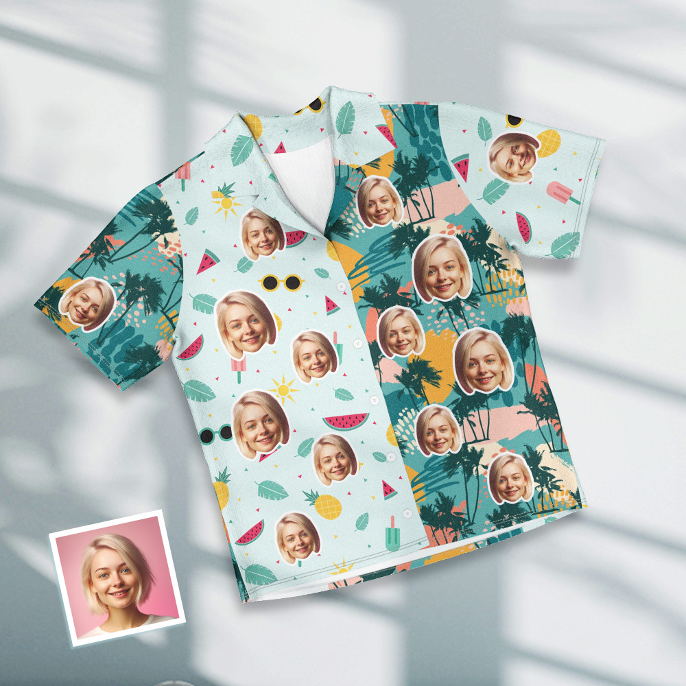 Benutzerdefiniertes Gesicht Kurzarm-pyjama, Personalisierter Blätter-pyjama Für Damen Und Herren, Rosa Nachtwäsche - dephotoblanket