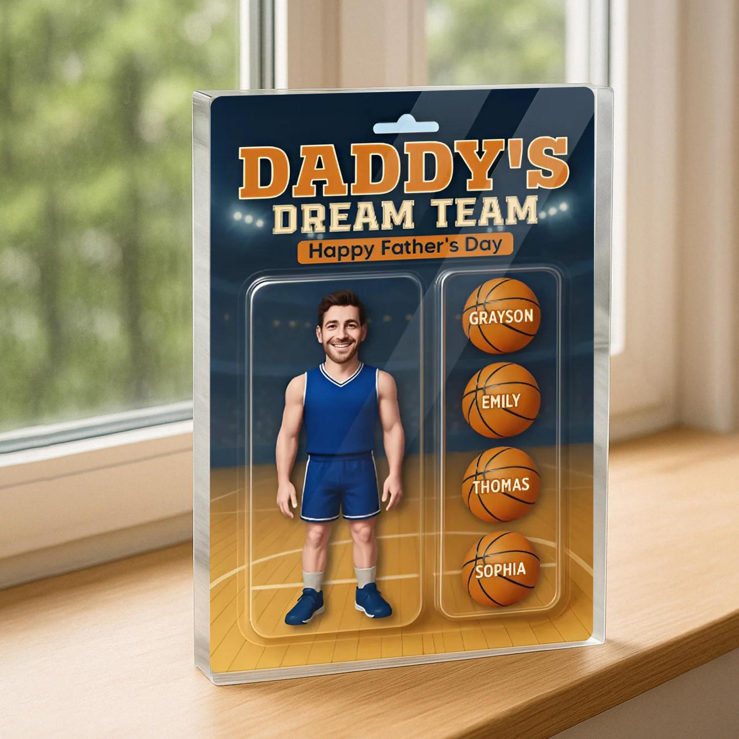 Personalisierte 3d-effekt Basketball Papa Figur Personalisierte Rechteckige Flache Acrylblock-plakette, Papas Dream Team, Vatertagsgeschenke - dephotoblanket