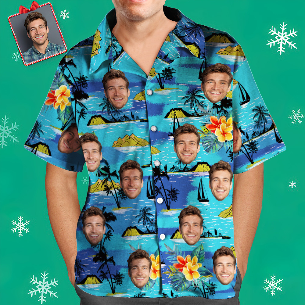 Weihnachtsgeschenk Benutzerdefinierte Hawaiihemden Berge Personalisiertes Aloha-Strandhemd für Männer - dephotoblanket