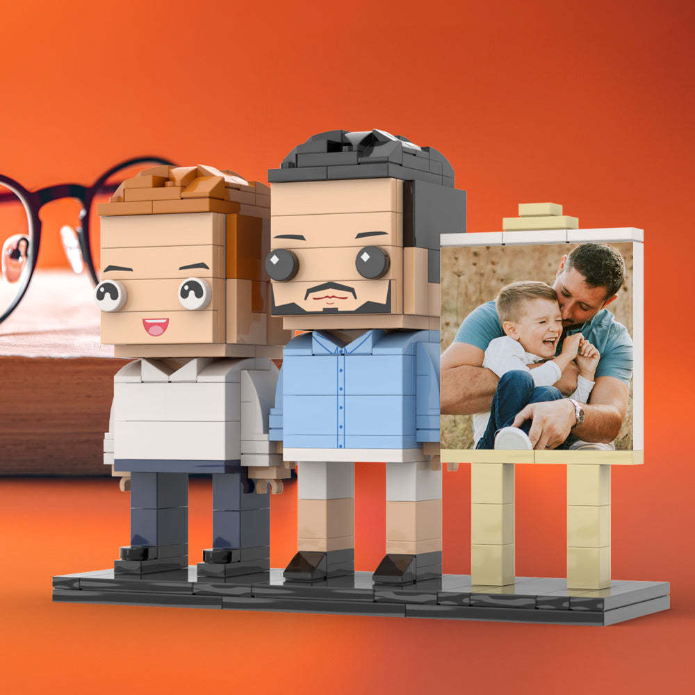 Anpassbarer Ganzkörper-fotorahmen Für 2 Personen, Vater Umarmt Seinen Sohn, Kleiner Junge, Personalisierte Ziegelfiguren, Kleines Partikelblockspielzeug, Personalisiert Für Den Vatertag - dephotoblanket