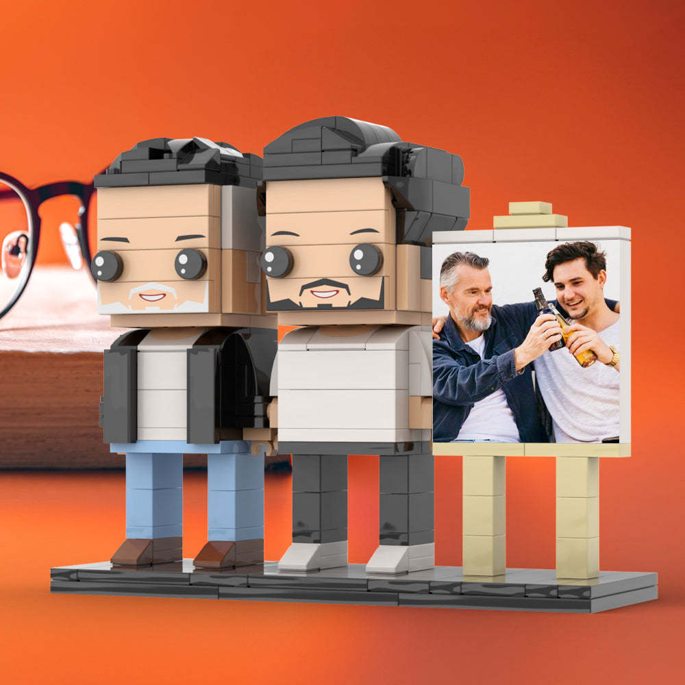 Anpassbarer Ganzkörper Für 2 Personen, Ausgewachsener Sohn, Der Mit Seinem Vater Ein Bier Trinkt, Mann-fotorahmen, Personalisierte, Individuelle Ziegelfiguren, Kleines Partikel-blockspielzeug, Personalisiert Für Den Vatertag - dephotoblanket
