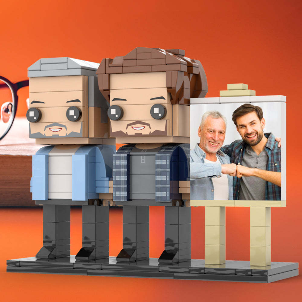 Anpassbarer Ganzkörper-fotorahmen Für 2 Personen, Vater Und Sohn, Fauststoß, Personalisierte Ziegelfiguren, Kleines Partikelblock-spielzeug, Personalisierbar Für Den Vatertag - dephotoblanket