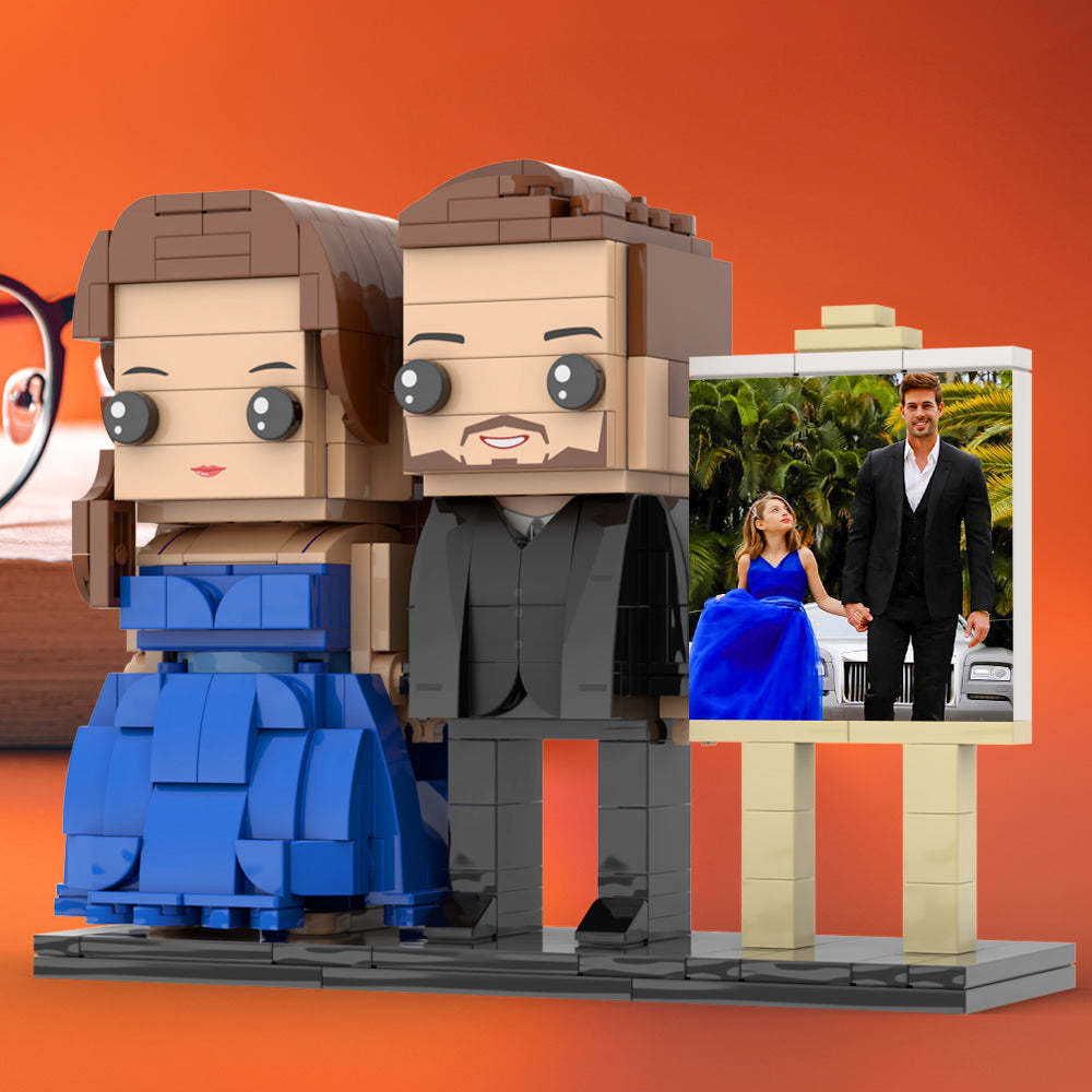 Ganzkörper-anpassbarer 2-personen-vater Und Seine Tochter Im Perfekten Blauen Kleid-fotorahmen, Personalisierte, Individuelle Ziegelfiguren, Kleines Partikelblockspielzeug, Personalisiert Für Den Vatertag - dephotoblanket