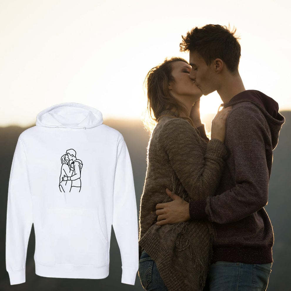 Benutzerdefinierter Line Art Hoodie Mit Ihrem Foto, Geschenk Für Paare - dephotoblanket