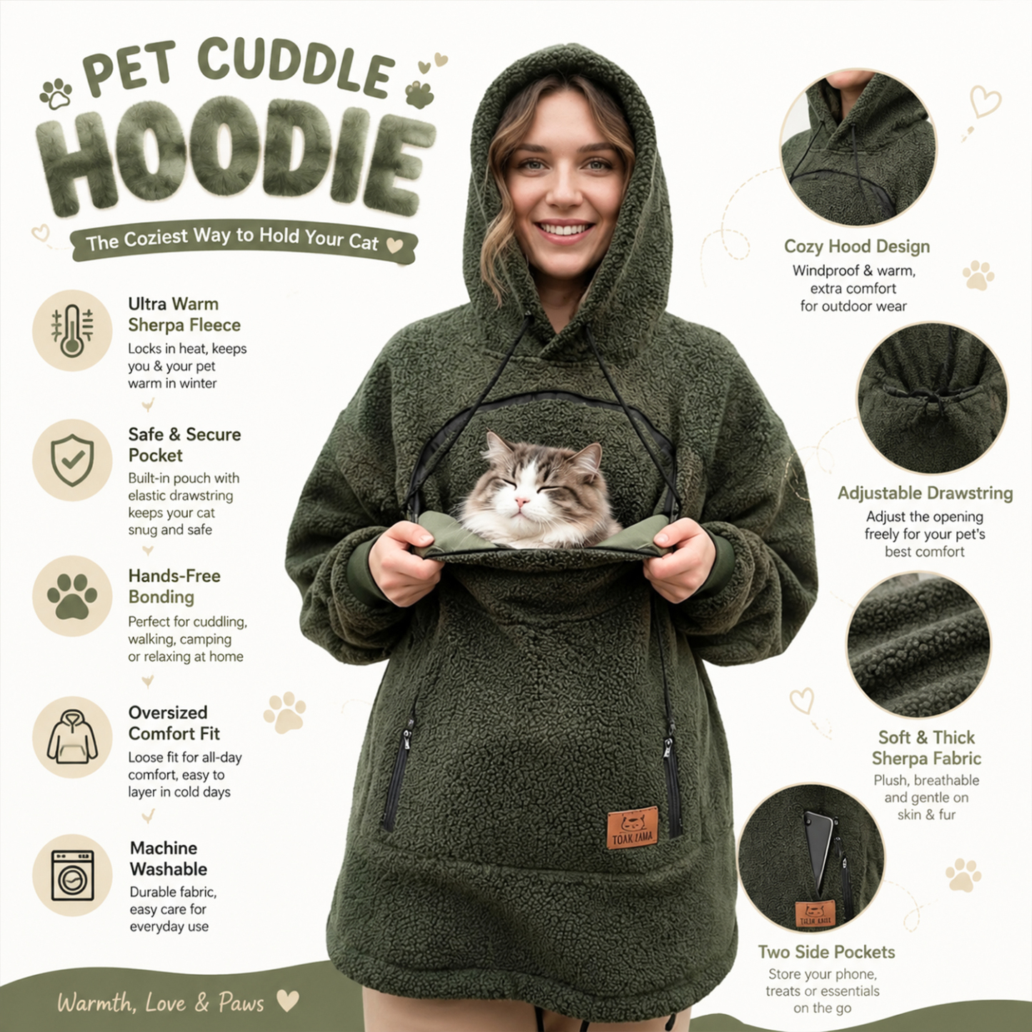 Haustier-Fleece-Kapuzenpullover – Gemütlicher Pullover Mit übergroßer Fronttasche Für Kleine Haustiere, Warmes, Lässiges Sweatshirt - dephotoblanket