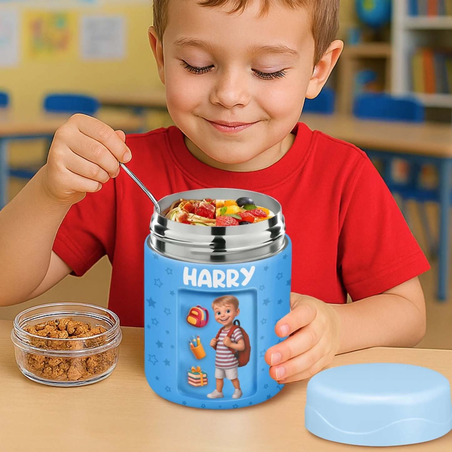 Benutzerdefiniertes Foto 3d-aufgeblasener Effekt Bedruckte Kinderwasserflasche - Personalisierte Geschenke Zum Schulanfang Für Kinder - dephotoblanket