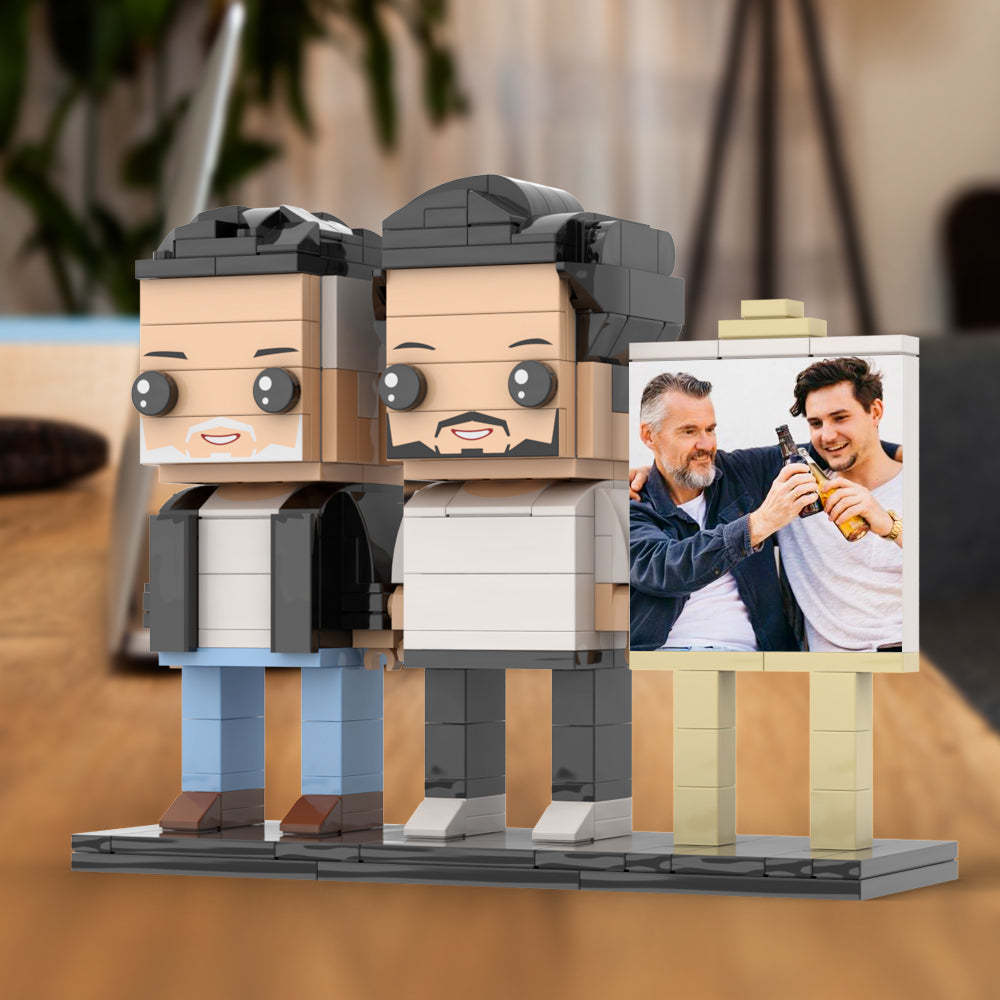Anpassbarer Ganzkörper Für 2 Personen, Ausgewachsener Sohn, Der Mit Seinem Vater Ein Bier Trinkt, Mann-fotorahmen, Personalisierte, Individuelle Ziegelfiguren, Kleines Partikel-blockspielzeug, Personalisiert Für Den Vatertag - dephotoblanket