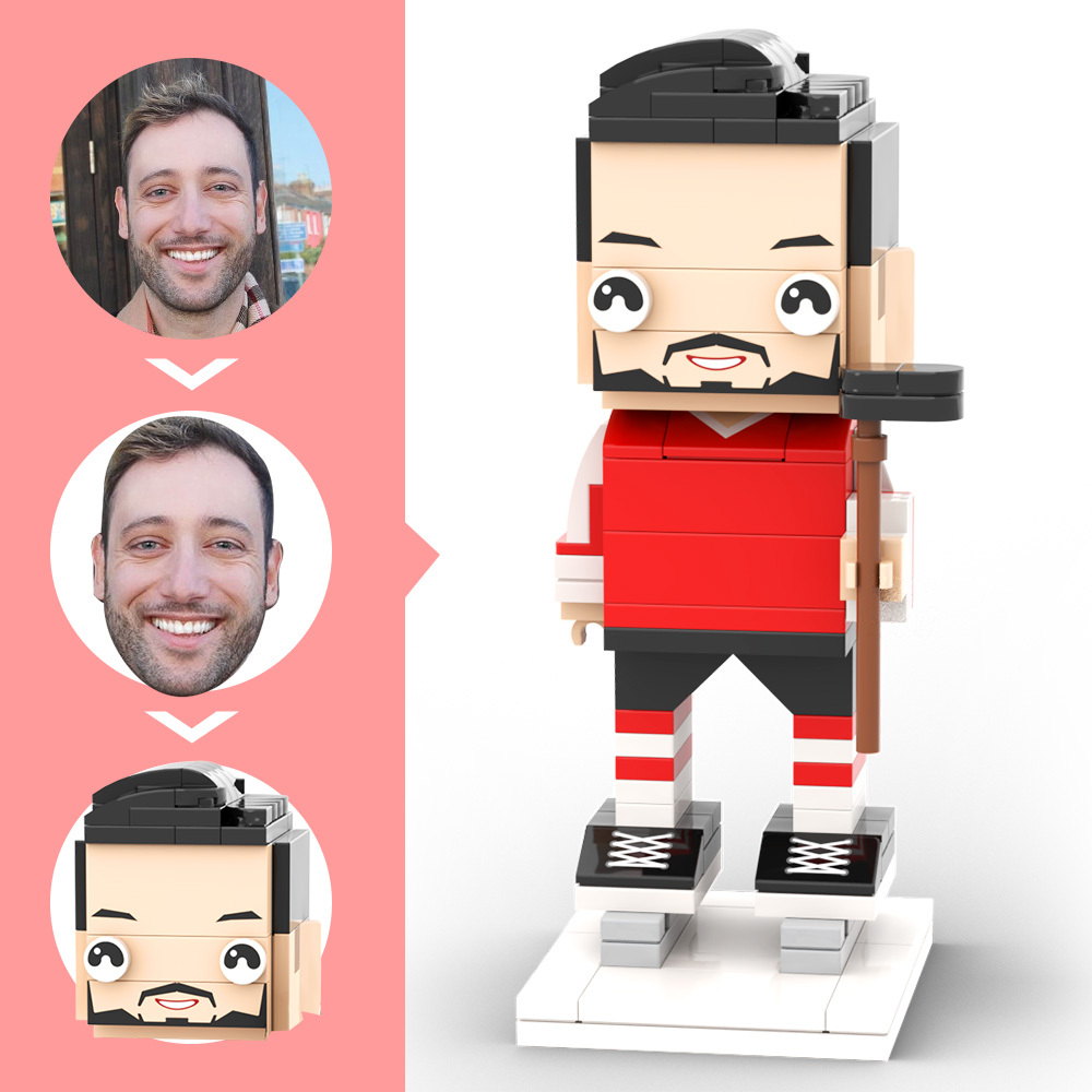 Personalisierte Kopffigur Aus Ziegelsteinen: Hockeyspieler Kniet Am Boden – Geschenk Zur Feier Des Berufs - dephotoblanket