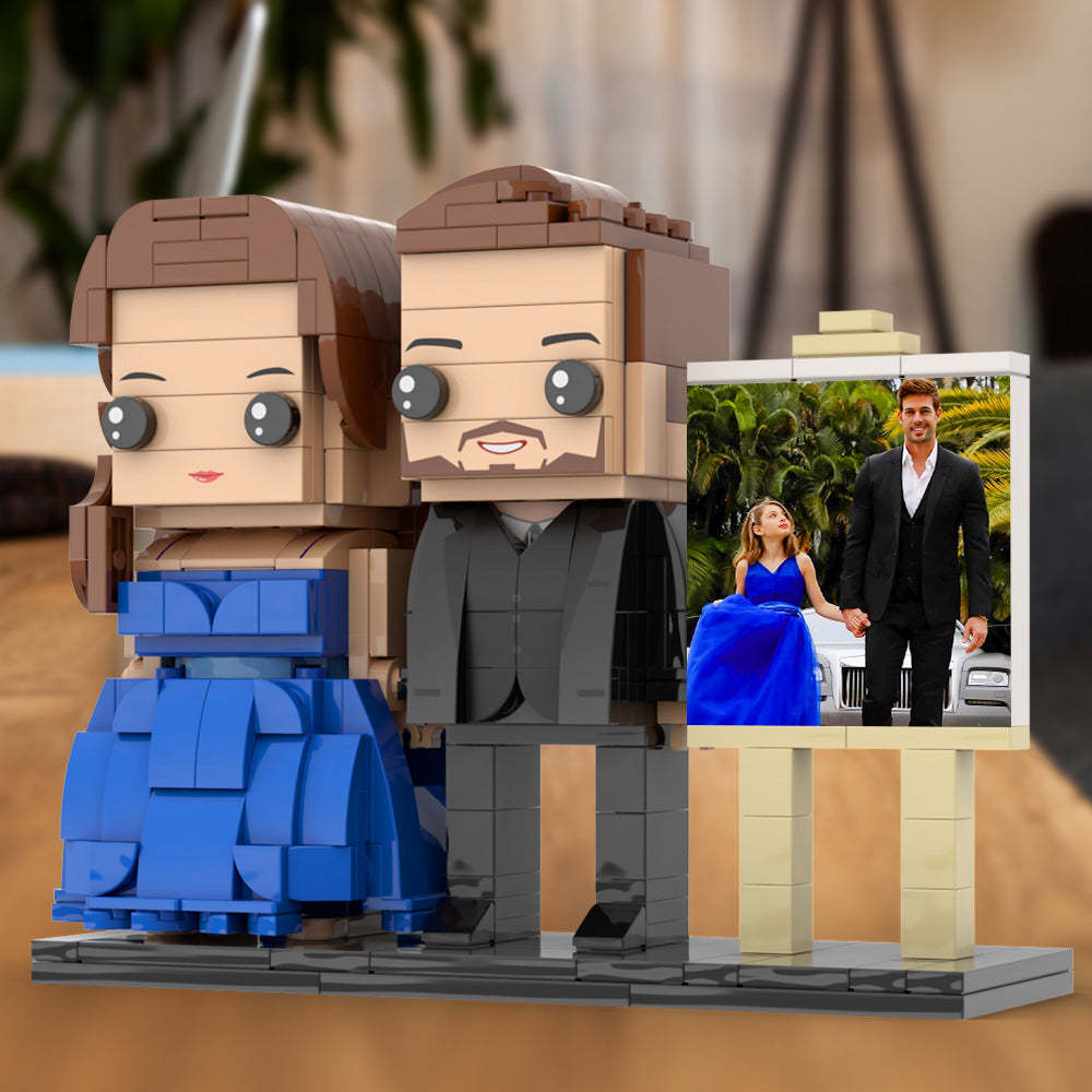 Ganzkörper-anpassbarer 2-personen-vater Und Seine Tochter Im Perfekten Blauen Kleid-fotorahmen, Personalisierte, Individuelle Ziegelfiguren, Kleines Partikelblockspielzeug, Personalisiert Für Den Vatertag - dephotoblanket