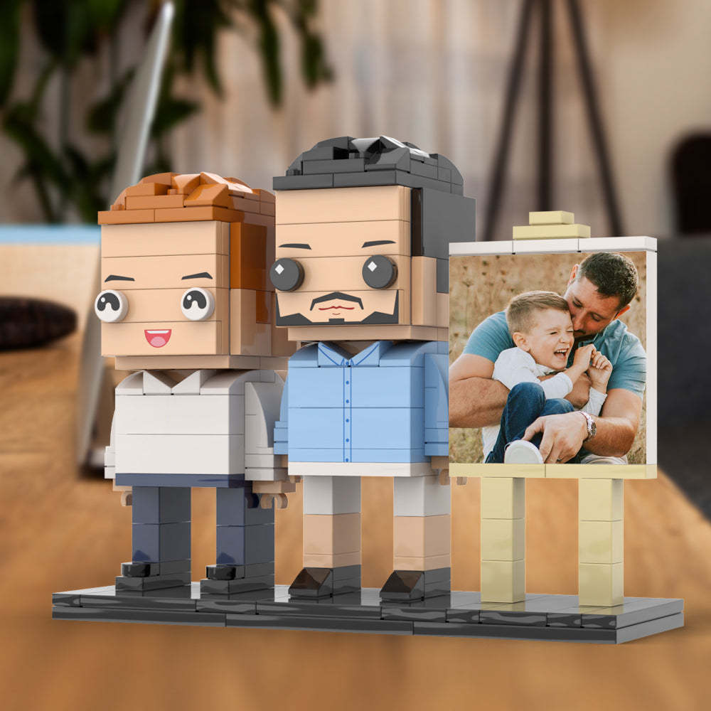 Anpassbarer Ganzkörper-fotorahmen Für 2 Personen, Vater Umarmt Seinen Sohn, Kleiner Junge, Personalisierte Ziegelfiguren, Kleines Partikelblockspielzeug, Personalisiert Für Den Vatertag - dephotoblanket