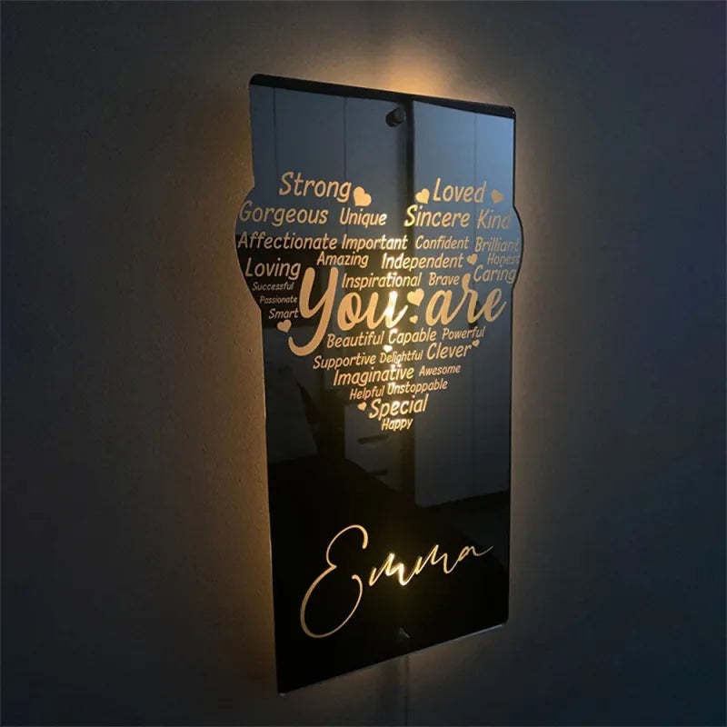 Personalisiertes Namensspiegelschild, Optionale Vorlagen, Neonschild Mit Led-lichtern, Individueller Text, Mehrfarbiges Leuchten, Wanddekoration, Geschenk Für Familie - dephotoblanket