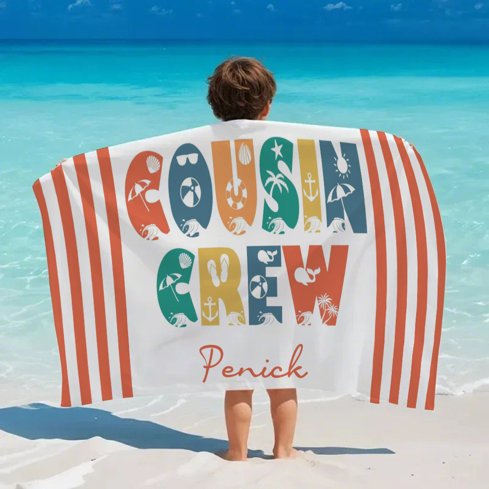 Personalisiertes Cousin-crew-strandtuch, Individuelles Pool-badetuch Mit Namen, Cousin-urlaubsreise-geschenk - dephotoblanket