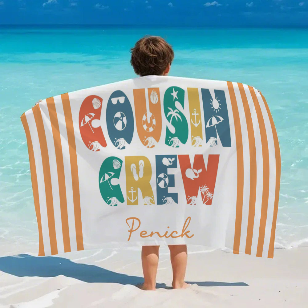 Personalisiertes Cousin-crew-strandtuch, Individuelles Pool-badetuch Mit Namen, Cousin-urlaubsreise-geschenk - dephotoblanket